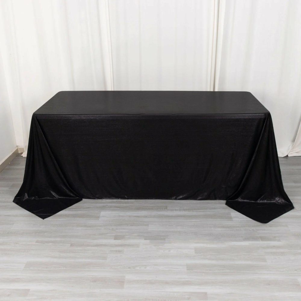 Black Shimmer Sequin Dots Polyester Tablecloth, Wrinkle Free Sparkle Glitter Tablecover 90″x132″ for 6 Foot Table With Floor-Length Drop  |   Sparkly Shimmer Sparkly Shimmer Black