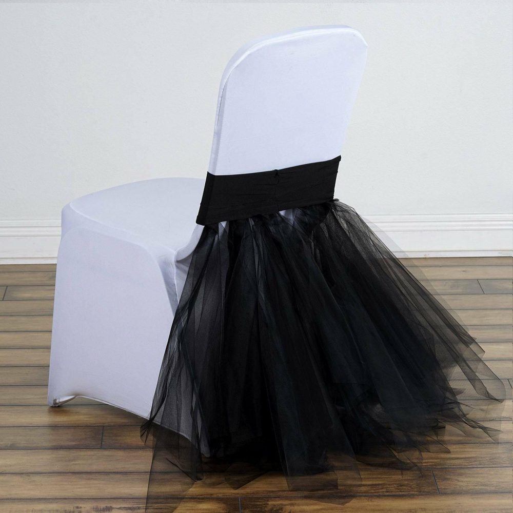 Black Spandex Chair Tutu Cover Skirt, Wedding Event Chair Decor  |   Stylish Chair Sashes Black