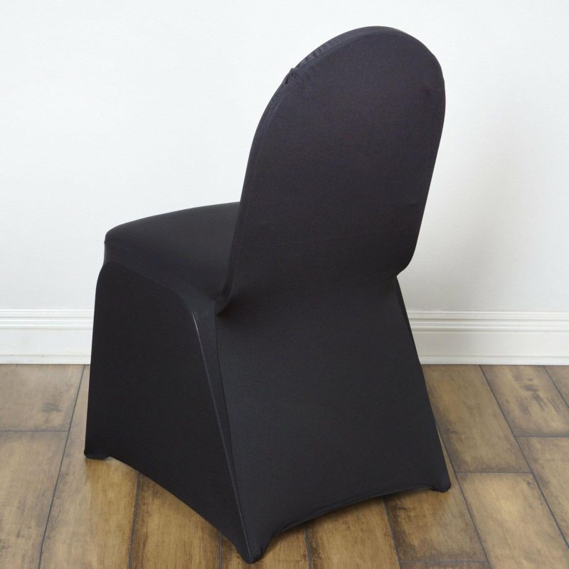 Black Spandex Stretch Fitted Banquet Slip On Chair Cover 160 GSM  |   Spandex Fitted Banquet Chair Covers Black