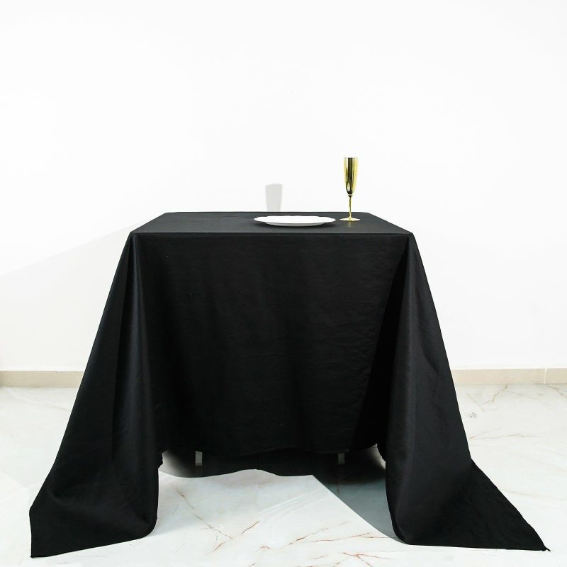 Black Square 100% Cotton Linen Seamless Tablecloth 90″  |   Polyester Polyester Black