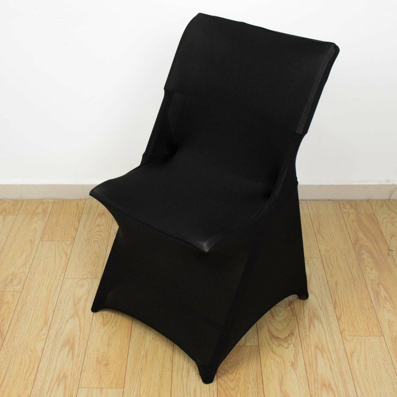 Black Stretch Spandex Lifetime Folding Chair Cover, Fitted Chair Cover With Foot Pockets  |   Spandex Fitted Folding Chair Covers Black