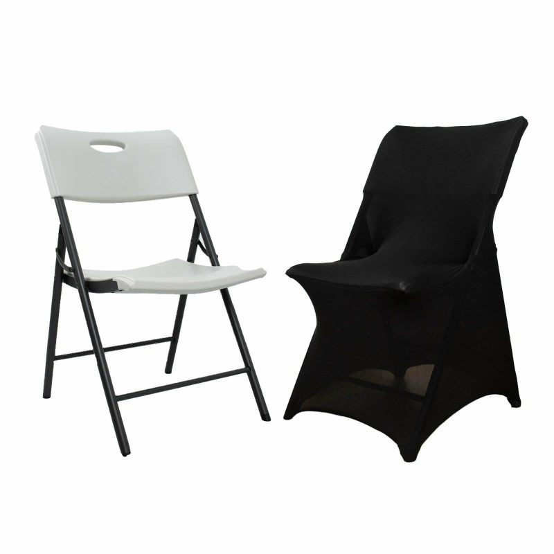 Black Stretch Spandex Lifetime Folding Chair Cover, Fitted Chair Cover With Foot Pockets  |   Spandex Fitted Folding Chair Covers Black