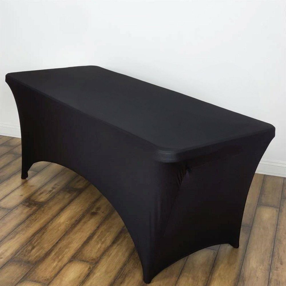 Black Stretch Spandex Rectangle Tablecloth 6ft Wrinkle Free Fitted Table Cover for 72″x30″ Tables  |   Spandex & Fitted Spandex & Fitted Black