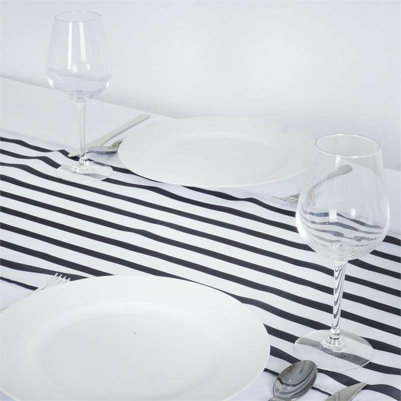 Black / White Asymmetric Stripes Satin Table Runner 12″x108″  |   Satin & Taffeta Satin & Taffeta Satin & Taffeta