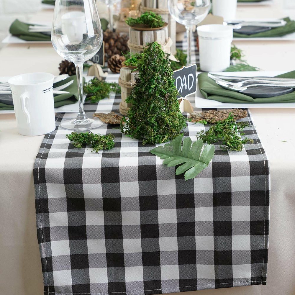 Black / White Buffalo Plaid Table Runner, Gingham Polyester Checkered Table Runner 14″x108″  |   Polyester Polyester Black