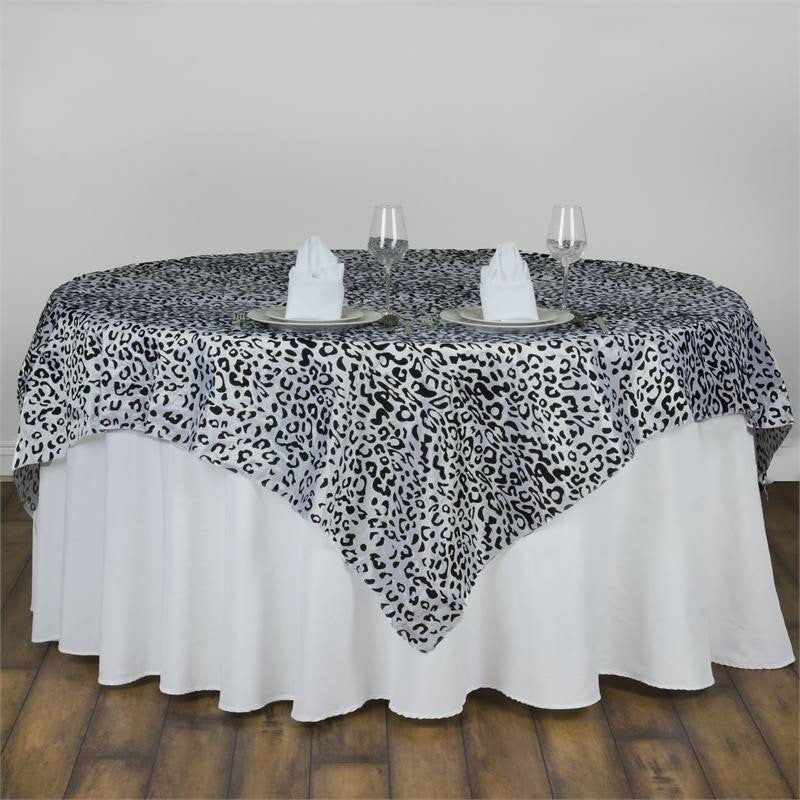 Black / White Leopard Print Taffeta Square Table Overlay 90″  |   Velvet & Flocking Table Overlays Velvet & Flocking