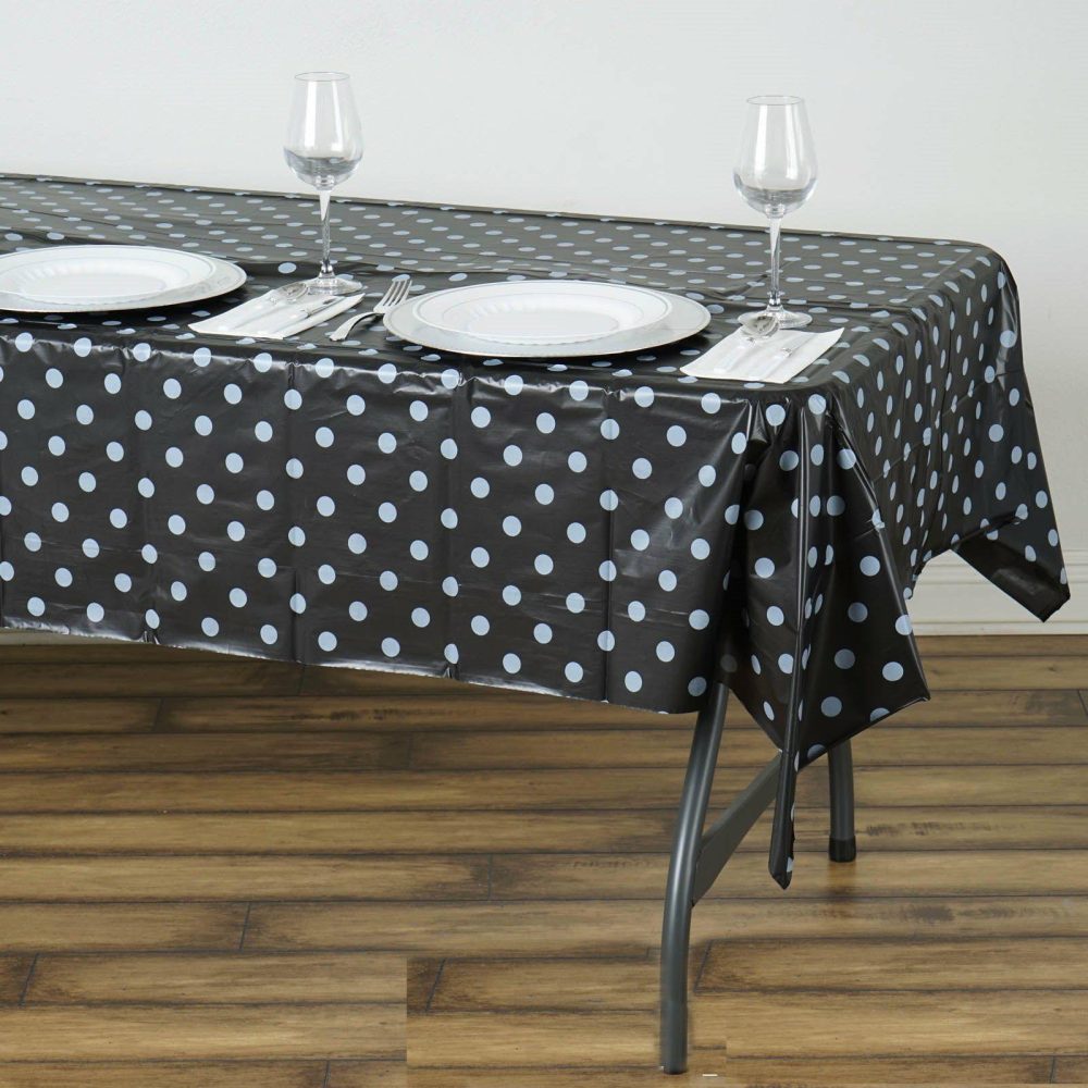 Black White Polka Dot Rectangle Plastic Table Cover, 54″x108″ PVC Waterproof Disposable Tablecloth  |   Disposable Tablecloth Disposable Tablecloth Black