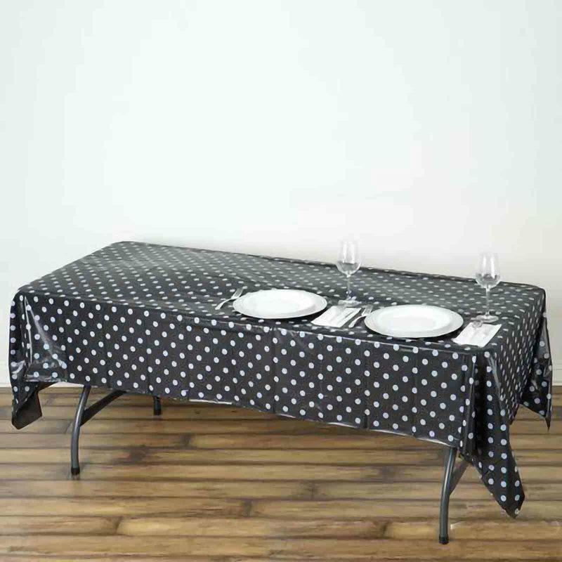 Black White Polka Dot Rectangle Plastic Table Cover, 54″x108″ PVC Waterproof Disposable Tablecloth  |   Disposable Tablecloth Disposable Tablecloth Black