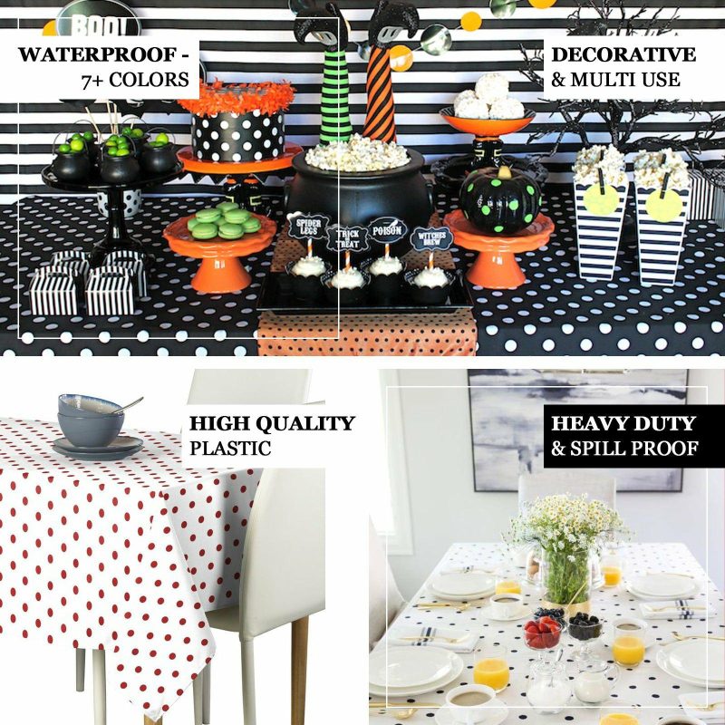 Black White Polka Dot Rectangle Plastic Table Cover, 54″x108″ PVC Waterproof Disposable Tablecloth  |   Disposable Tablecloth Disposable Tablecloth Black