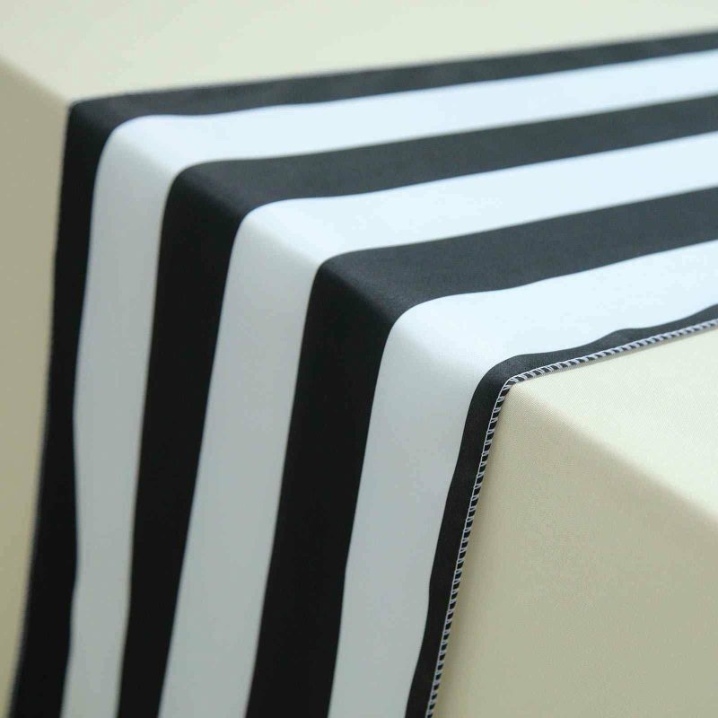 Black / White Stripes Satin Table Runner 12″x108″  |   Satin & Taffeta Satin & Taffeta Black