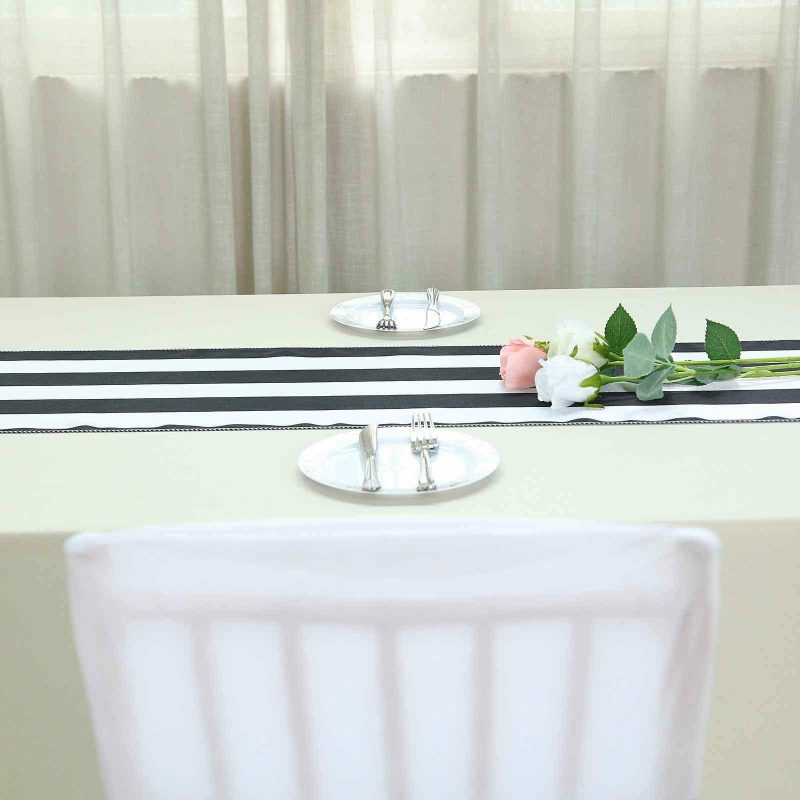 Black / White Stripes Satin Table Runner 12″x108″  |   Satin & Taffeta Satin & Taffeta Black