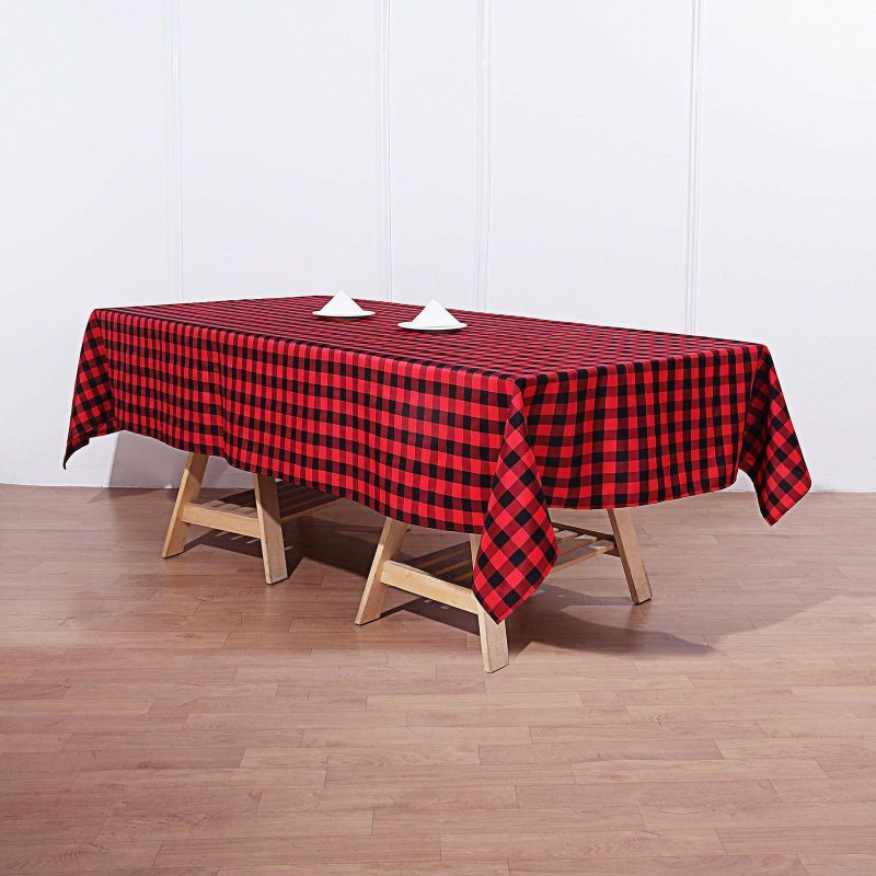 Black/Red Seamless Buffalo Plaid Rectangle Tablecloth, Checkered Polyester Linen Tablecloth 60″x102″  |   Polyester Polyester Black/Red