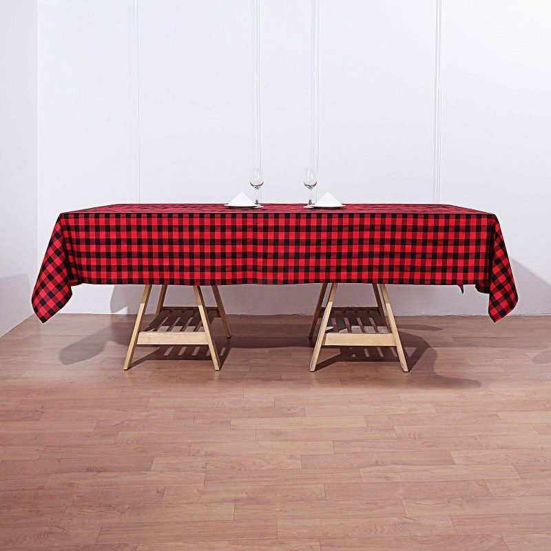 Black/Red Seamless Buffalo Plaid Rectangle Tablecloth, Checkered Polyester Linen Tablecloth 60″x102″  |   Polyester Polyester Black/Red