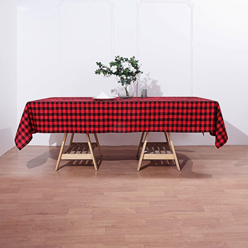 Black/Red Seamless Buffalo Plaid Rectangle Tablecloth, Checkered Polyester Linen Tablecloth 60″x102″  |   Polyester Polyester Black/Red