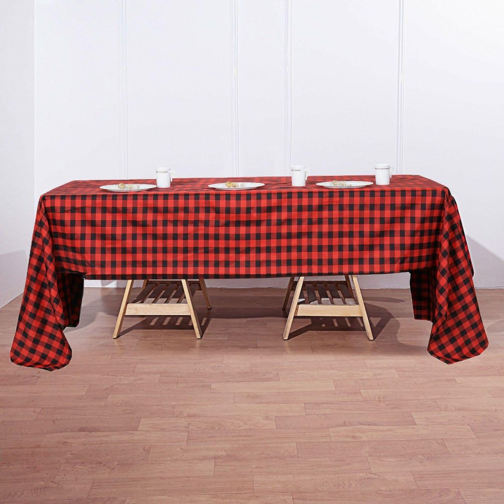 Black/Red Seamless Buffalo Plaid Rectangle Tablecloth, Checkered Polyester Tablecloth 60″x126″  |   Polyester Polyester Black/Red