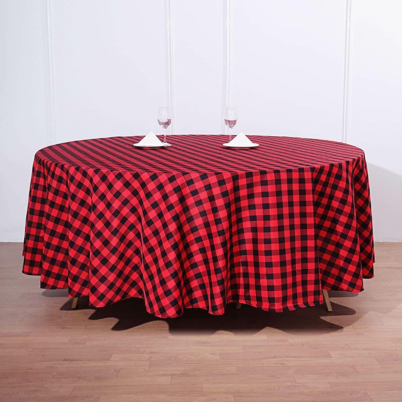 Black/Red Seamless Buffalo Plaid Round Tablecloth, Checkered Gingham Polyester Tablecloth 108″  |   Polyester Polyester Black/Red