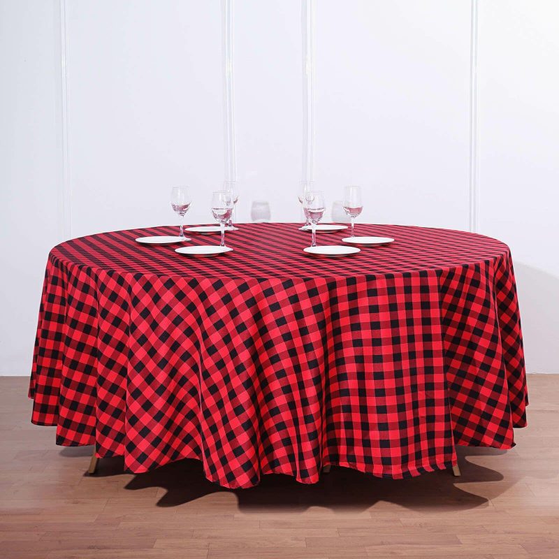 Black/Red Seamless Buffalo Plaid Round Tablecloth, Checkered Gingham Polyester Tablecloth 108″  |   Polyester Polyester Black/Red