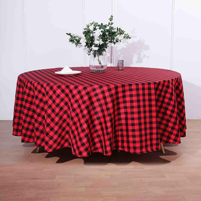 Black/Red Seamless Buffalo Plaid Round Tablecloth, Checkered Gingham Polyester Tablecloth 108″  |   Polyester Polyester Black/Red