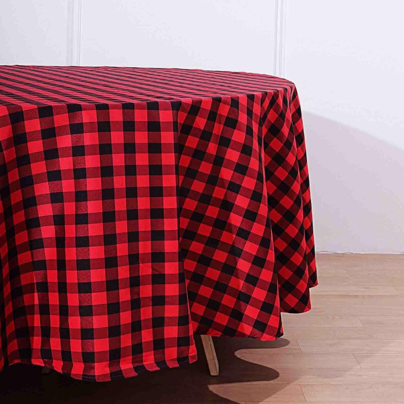 Black/Red Seamless Buffalo Plaid Round Tablecloth, Checkered Gingham Polyester Tablecloth 108″  |   Polyester Polyester Black/Red