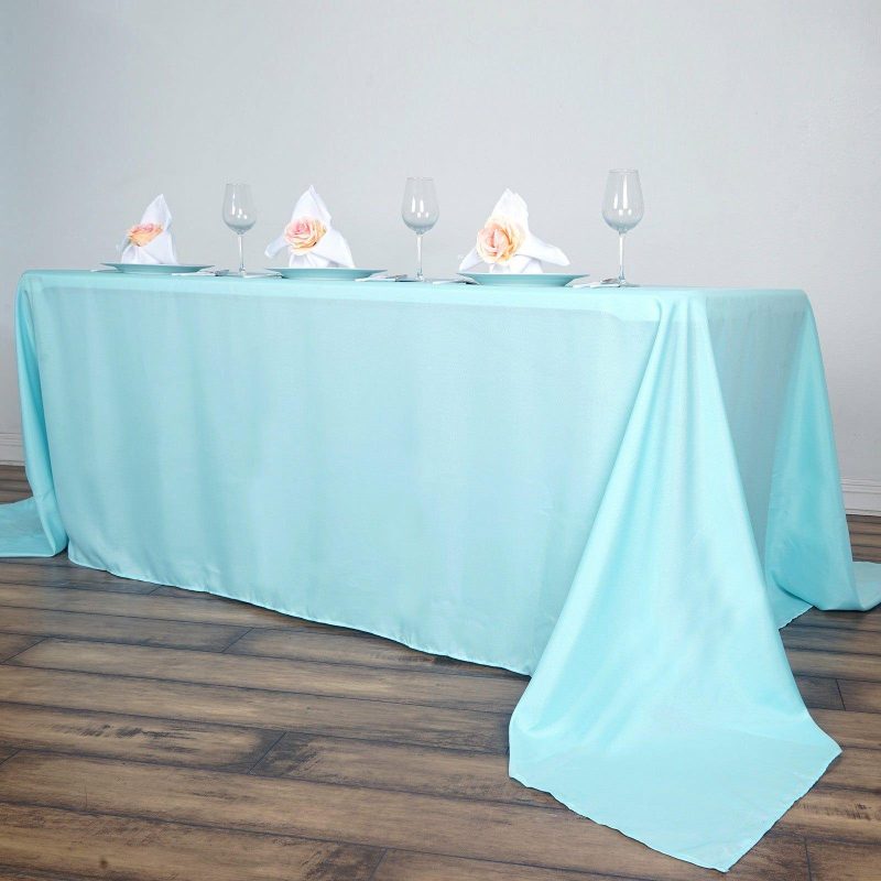 Blue Seamless Polyester Rectangular Tablecloth 90″x156″ for 8 Foot Table With Floor-Length Drop  |   Polyester Polyester Blue