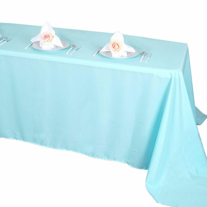 Blue Seamless Polyester Rectangular Tablecloth 90″x156″ for 8 Foot Table With Floor-Length Drop  |   Polyester Polyester Blue