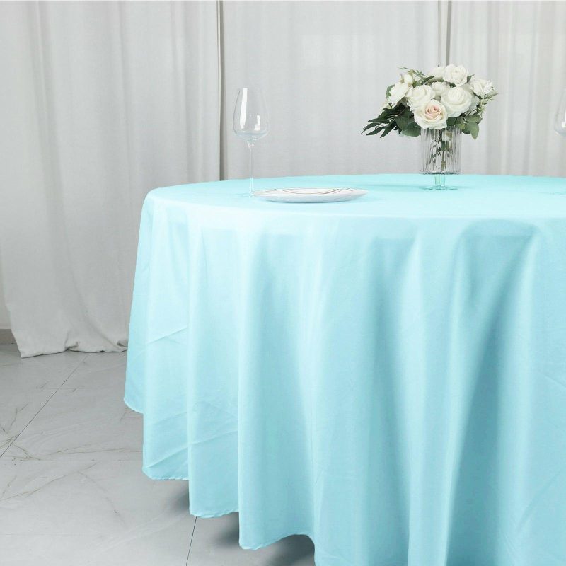 Blue Seamless Polyester Round Tablecloth 108″  |   Polyester Polyester Blue