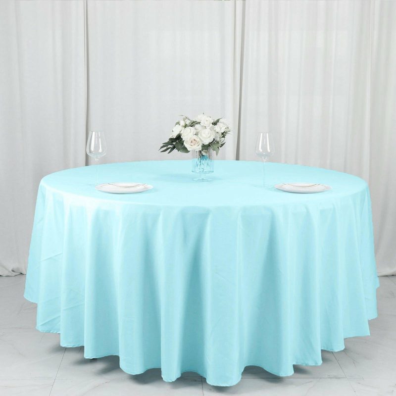 Blue Seamless Polyester Round Tablecloth 108″  |   Polyester Polyester Blue