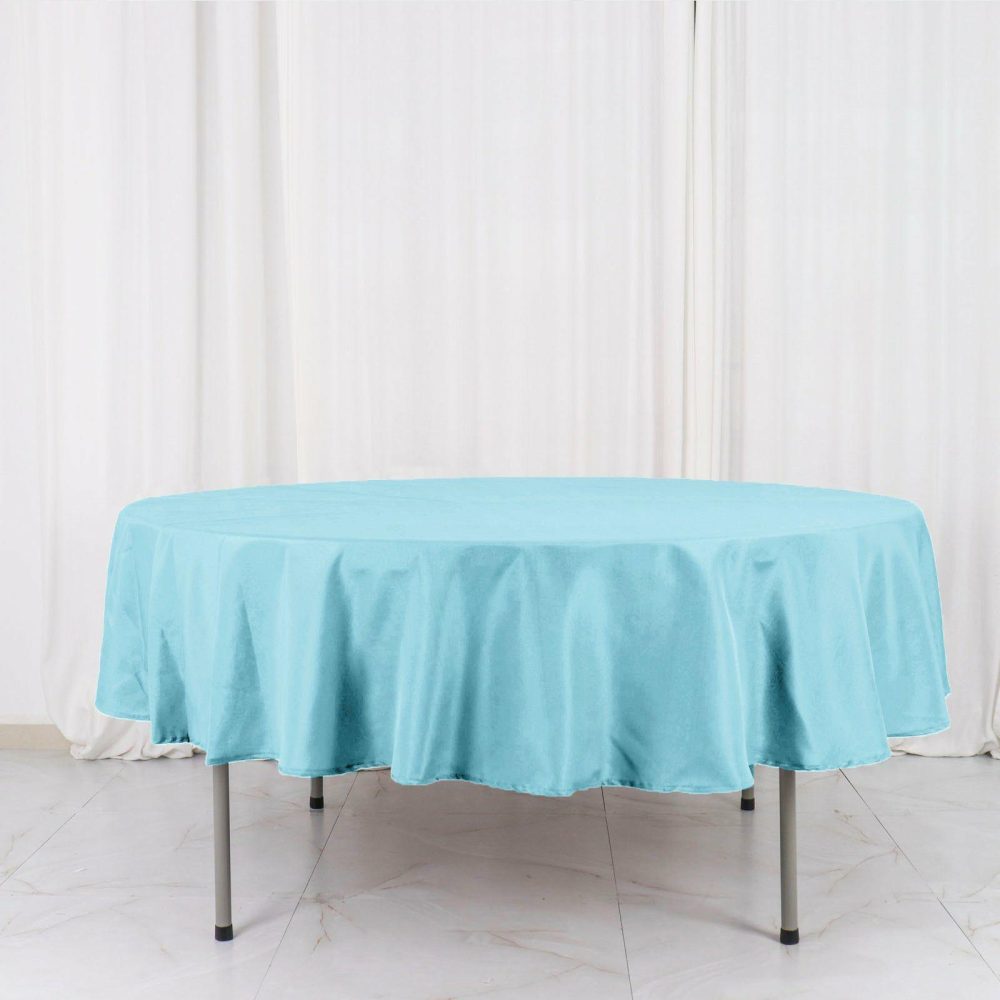 Blue Seamless Polyester Round Tablecloth 90″  |   Polyester Polyester Blue