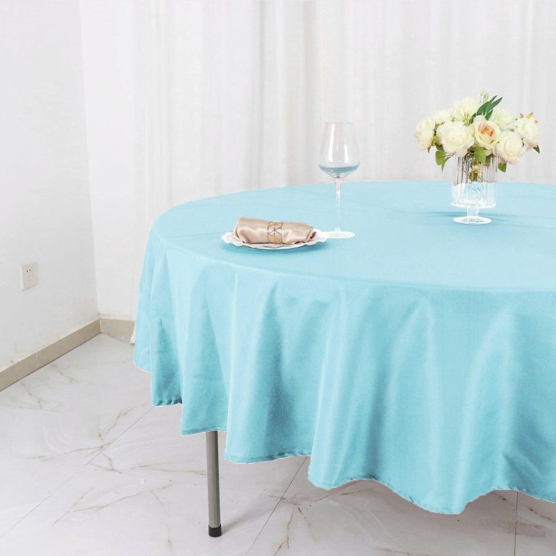 Blue Seamless Polyester Round Tablecloth 90″  |   Polyester Polyester Blue