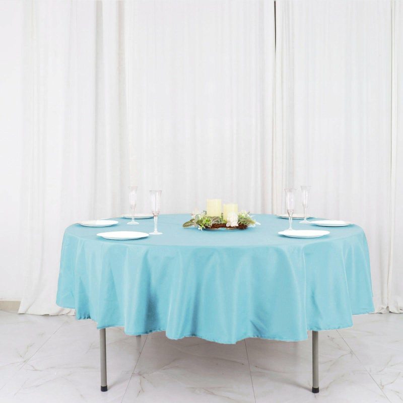 Blue Seamless Polyester Round Tablecloth 90″  |   Polyester Polyester Blue