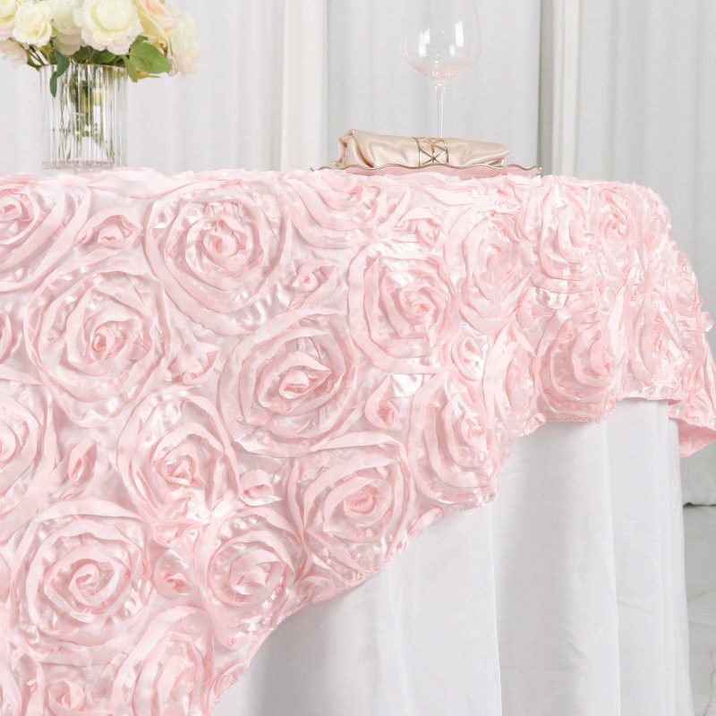 Blush 3D Rosette Satin Square Table Overlay 72″x72″  |   Satin & Taffeta Satin & Taffeta Blush