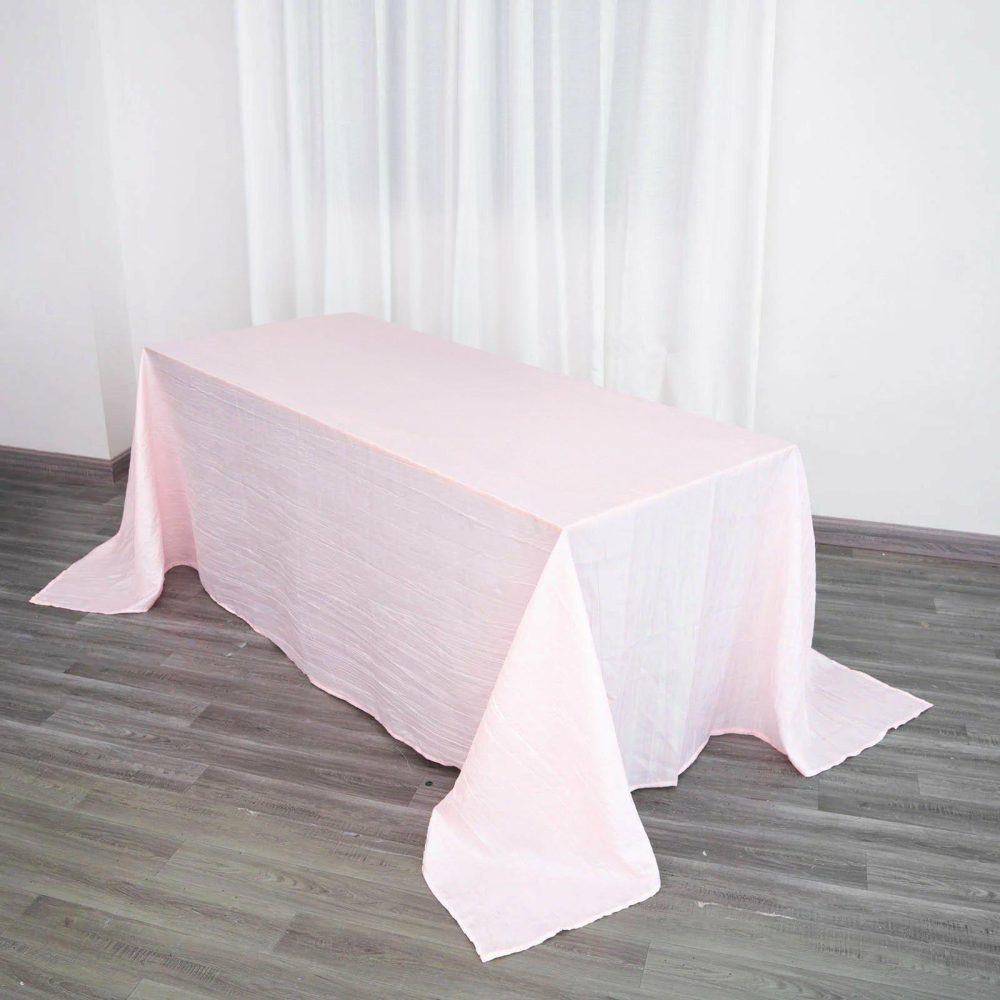 Blush Accordion Crinkle Taffeta Seamless Rectangular Tablecloth 90″x132″ for 6 Foot Table With Floor-Length Drop  |   Pintuck, Crinkle & Leaf Pintuck, Crinkle & Leaf Blush