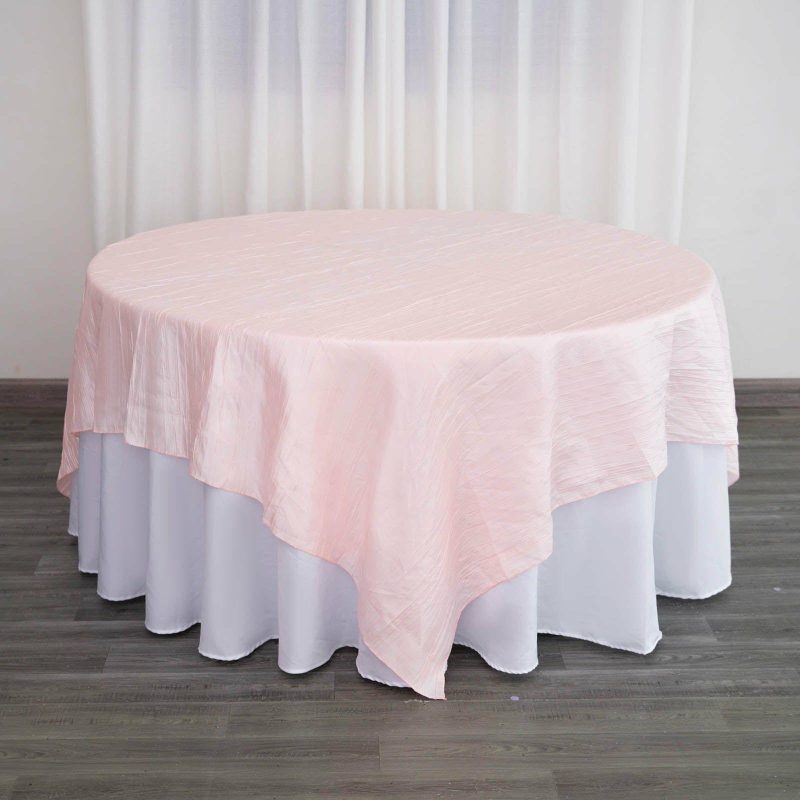 Blush Accordion Crinkle Taffeta Square Table Overlay 90″x90″  |   Satin & Taffeta Satin & Taffeta Blush