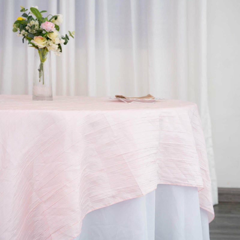 Blush Accordion Crinkle Taffeta Square Table Overlay 90″x90″  |   Satin & Taffeta Satin & Taffeta Blush