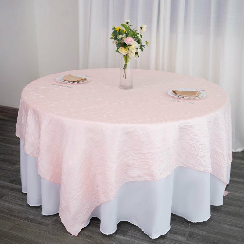 Blush Accordion Crinkle Taffeta Square Table Overlay 90″x90″  |   Satin & Taffeta Satin & Taffeta Blush