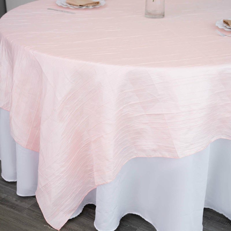 Blush Accordion Crinkle Taffeta Square Table Overlay 90″x90″  |   Satin & Taffeta Satin & Taffeta Blush