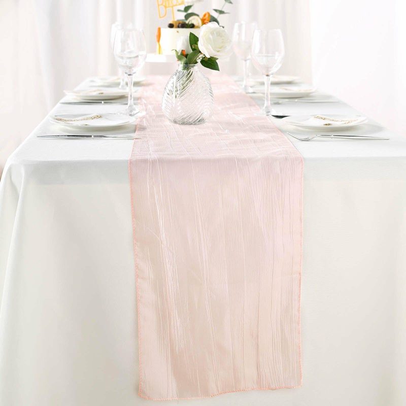 Blush Accordion Crinkle Taffeta Table Runner, Elegant Linen Runner 12″x108″  |   Satin & Taffeta Satin & Taffeta Blush