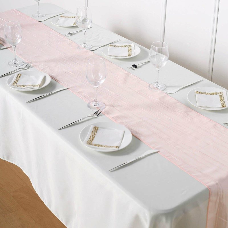 Blush Accordion Crinkle Taffeta Table Runner, Elegant Linen Runner 12″x108″  |   Satin & Taffeta Satin & Taffeta Blush