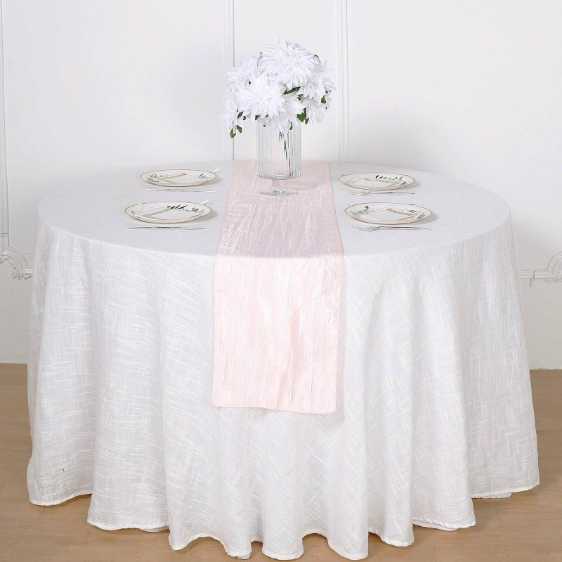 Blush Accordion Crinkle Taffeta Table Runner, Elegant Linen Runner 12″x108″  |   Satin & Taffeta Satin & Taffeta Blush