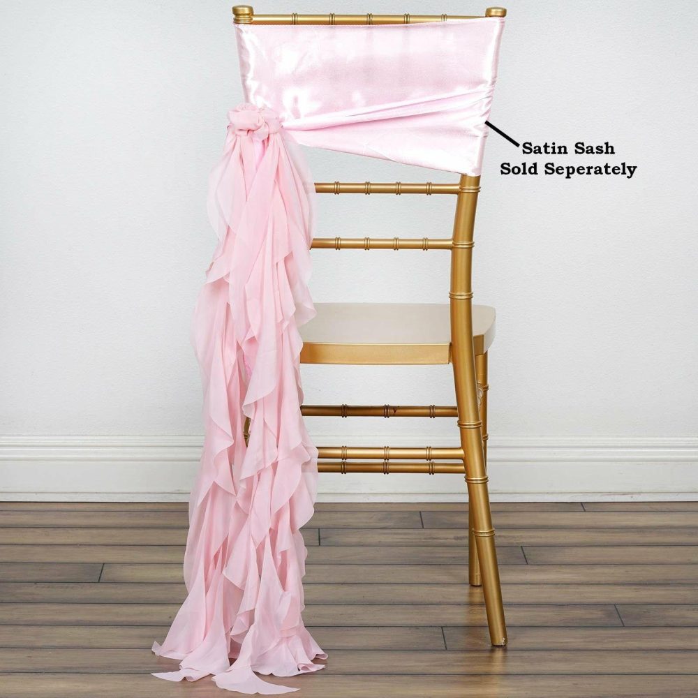 Blush Chiffon Curly Chair Sash  |   Organza & Chiffon Chair Sashes Blush/Rose gold