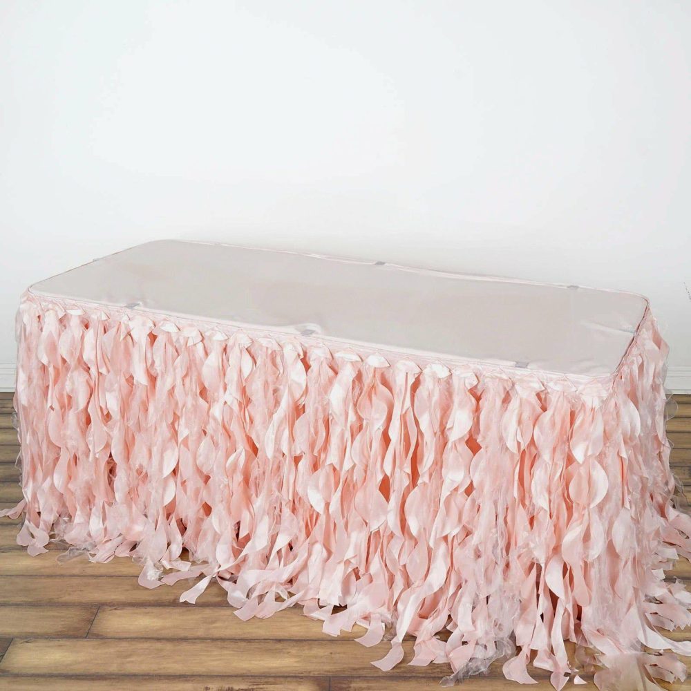 Blush Curly Willow Taffeta Table Skirt 17ft  |   Ruffled Tulle Ruffled Tulle Blush