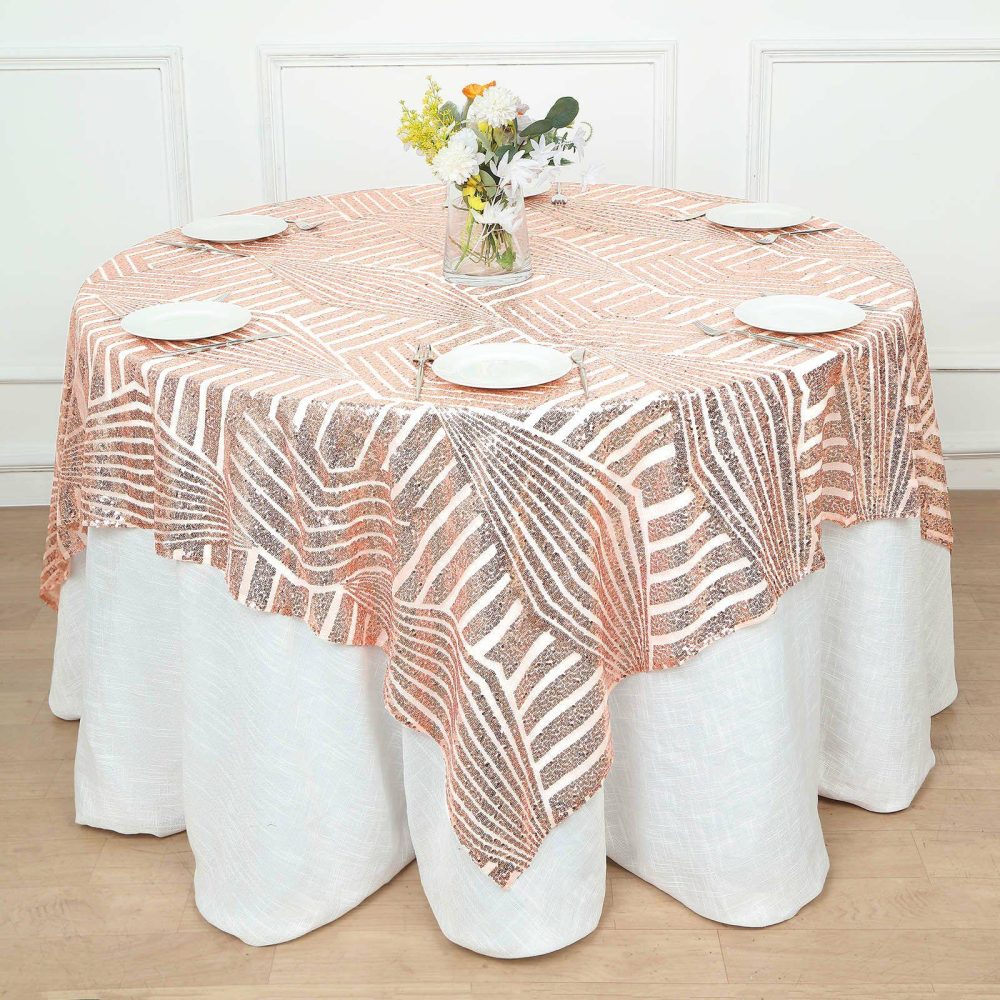 Blush Diamond Glitz Sequin Table Overlay Topper 72″ Square  |   Sequin Sequin Blush