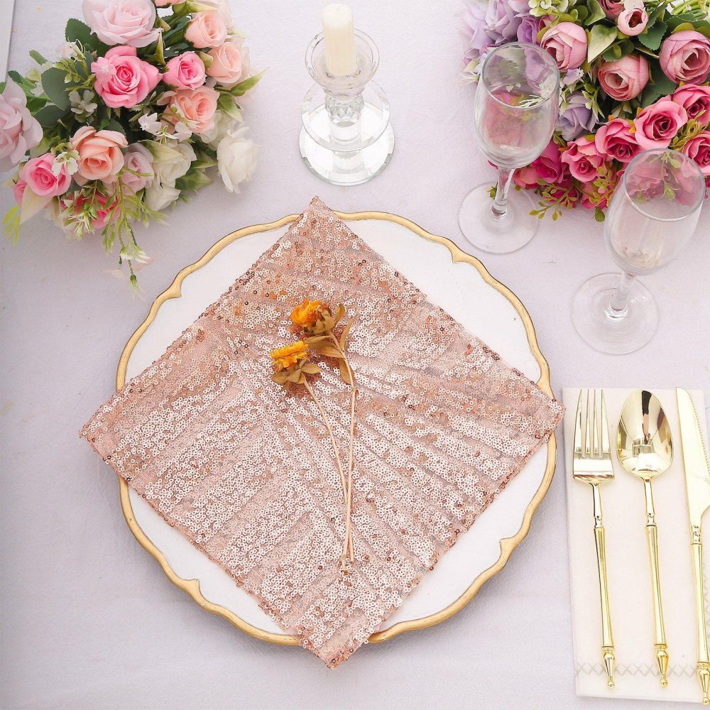 Blush Geometric Diamond Glitz Sequin Dinner Napkins, Decorative Reusable Cloth Napkins  |   Shimmer & Sequin Cloth Napkins Blush