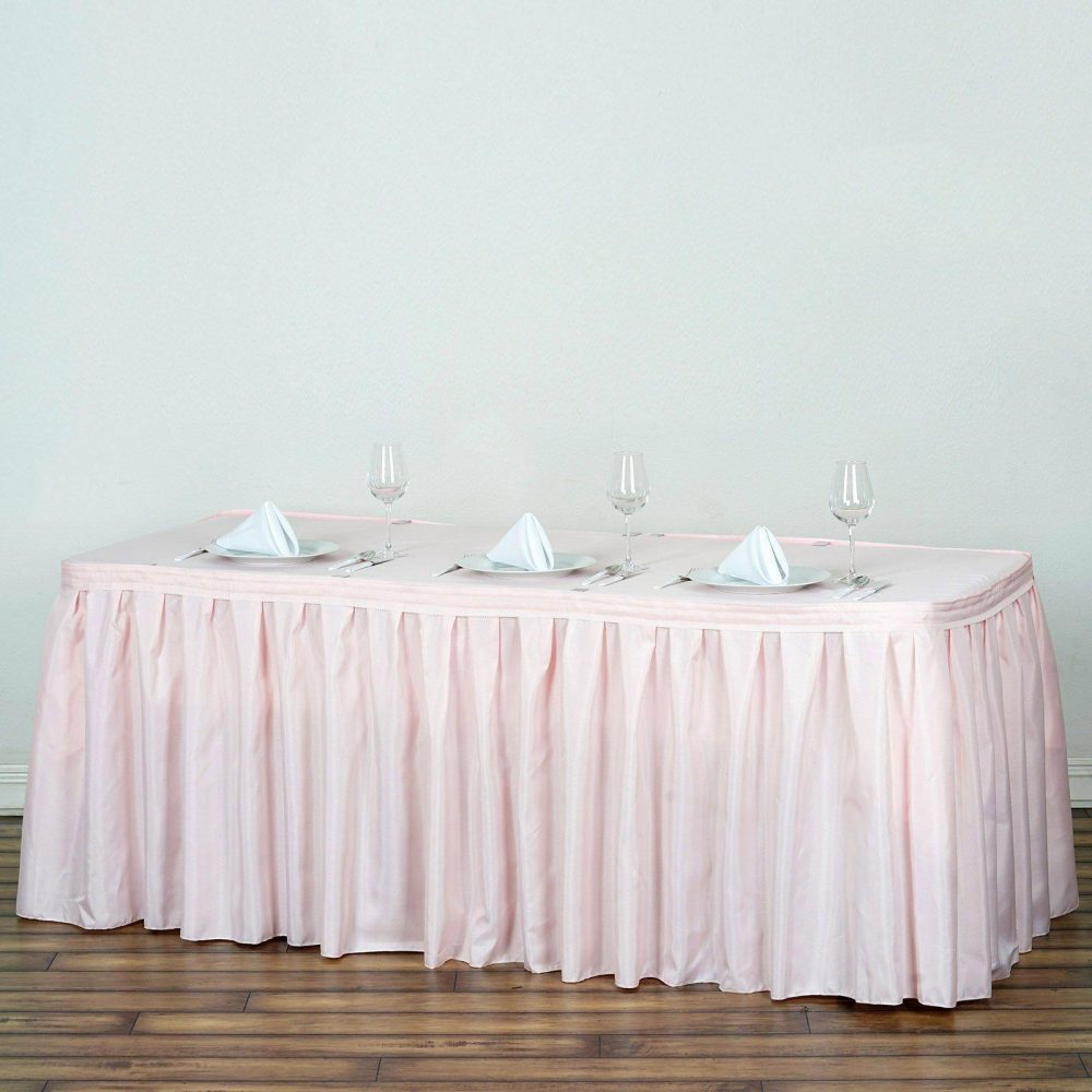 Blush Pleated Polyester Table Skirt, Banquet Folding Table Skirt 17ft  |   Polyester Polyester Blush