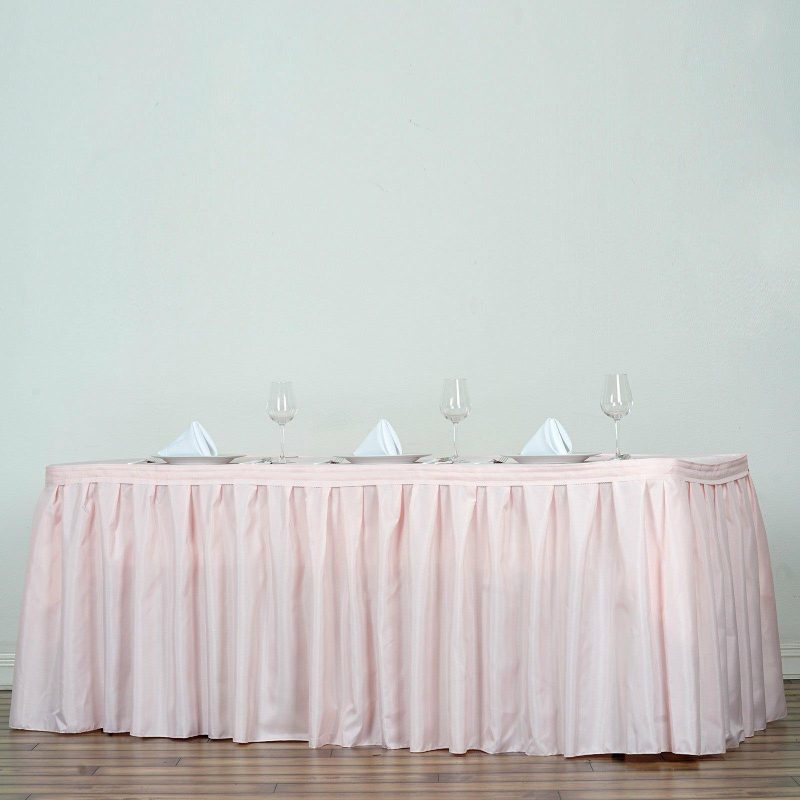 Blush Pleated Polyester Table Skirt, Banquet Folding Table Skirt 21ft  |   Polyester Polyester Blush