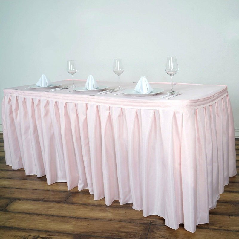 Blush Pleated Polyester Table Skirt, Banquet Folding Table Skirt 21ft  |   Polyester Polyester Blush