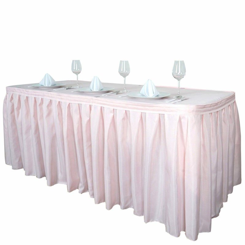 Blush Pleated Polyester Table Skirt, Banquet Folding Table Skirt 21ft  |   Polyester Polyester Blush