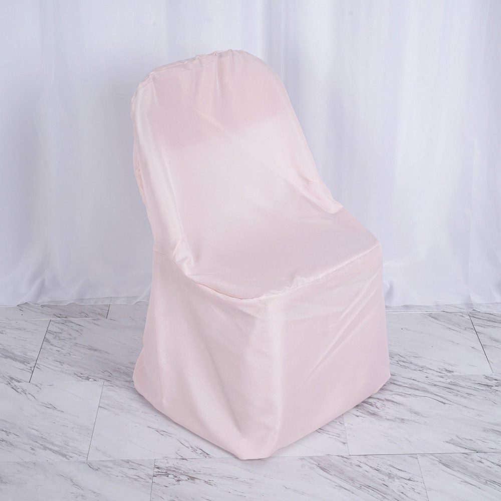 Blush Polyester Folding Chair Cover, Reusable Stain Resistant Slip On Chair Cover  |   Polyester & Satin Folding Chair Covers Blush