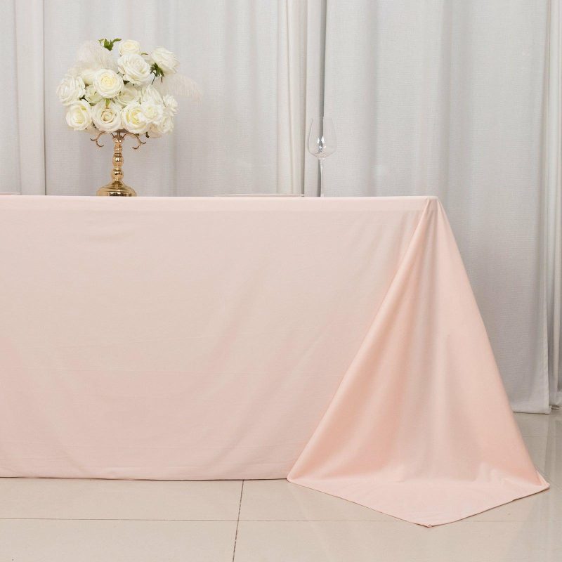 Blush Premium Scuba Rectangular Tablecloth, Wrinkle Free Polyester Seamless Tablecloth – 90″x132″ for 6 Foot Table With Floor-Length Drop  |   Polyester Polyester Blush