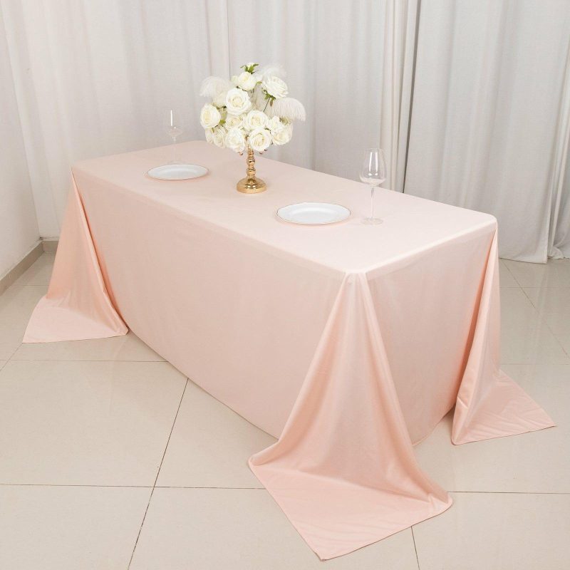 Blush Premium Scuba Rectangular Tablecloth, Wrinkle Free Polyester Seamless Tablecloth – 90″x132″ for 6 Foot Table With Floor-Length Drop  |   Polyester Polyester Blush